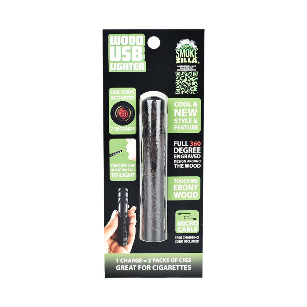 Smokezilla Ebony Wood Rechargeable Coil Lighter - 170mAh / 4" 6ct