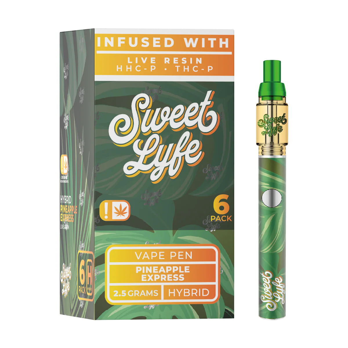 Sweet Lyfe 2.5ml Disposable Vape Pen Infused with Live Resin HHC-P+THC-P - Pineapple Express - Hybrid