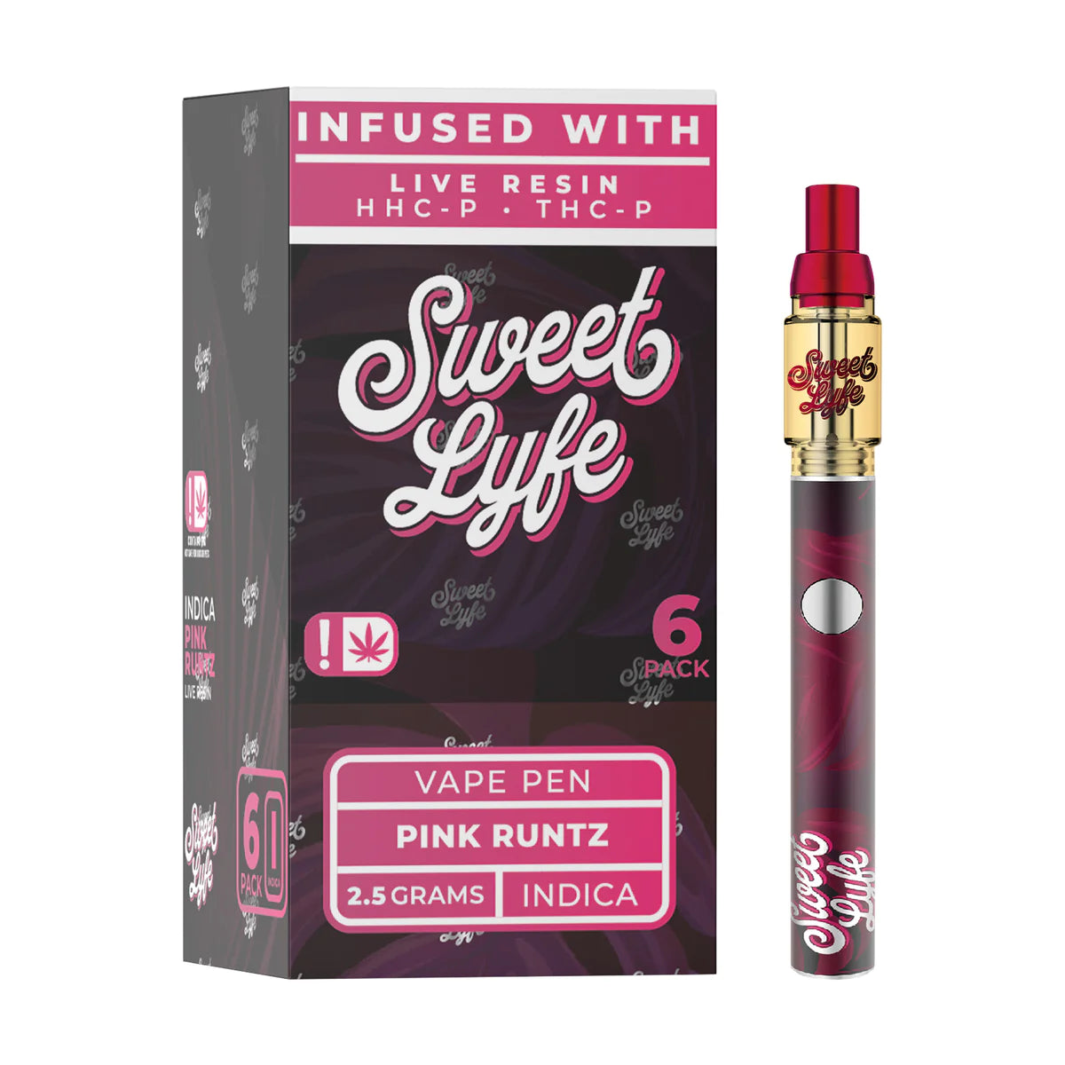 Sweet Lyfe 2.5ml Disposable Vape Pen Infused with Live Resin HHC-P+THC-P - Pink Runtz - Indica