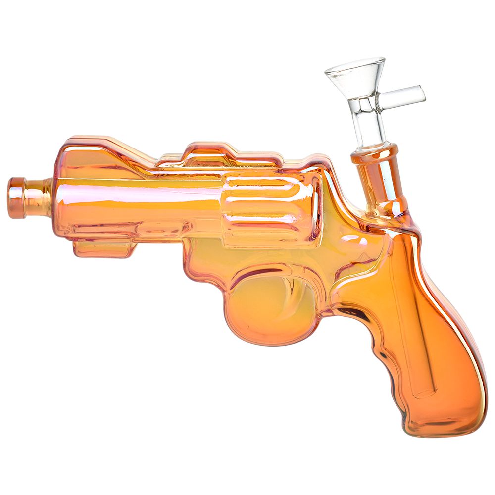 Revolver Handgun Electroplated Water Pipe - 8" / 14mm F